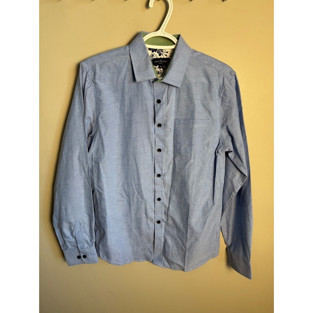 Rue Saint-Patrick Mens Blue Long Sleeve Button Up 16 Preppy Office Classic